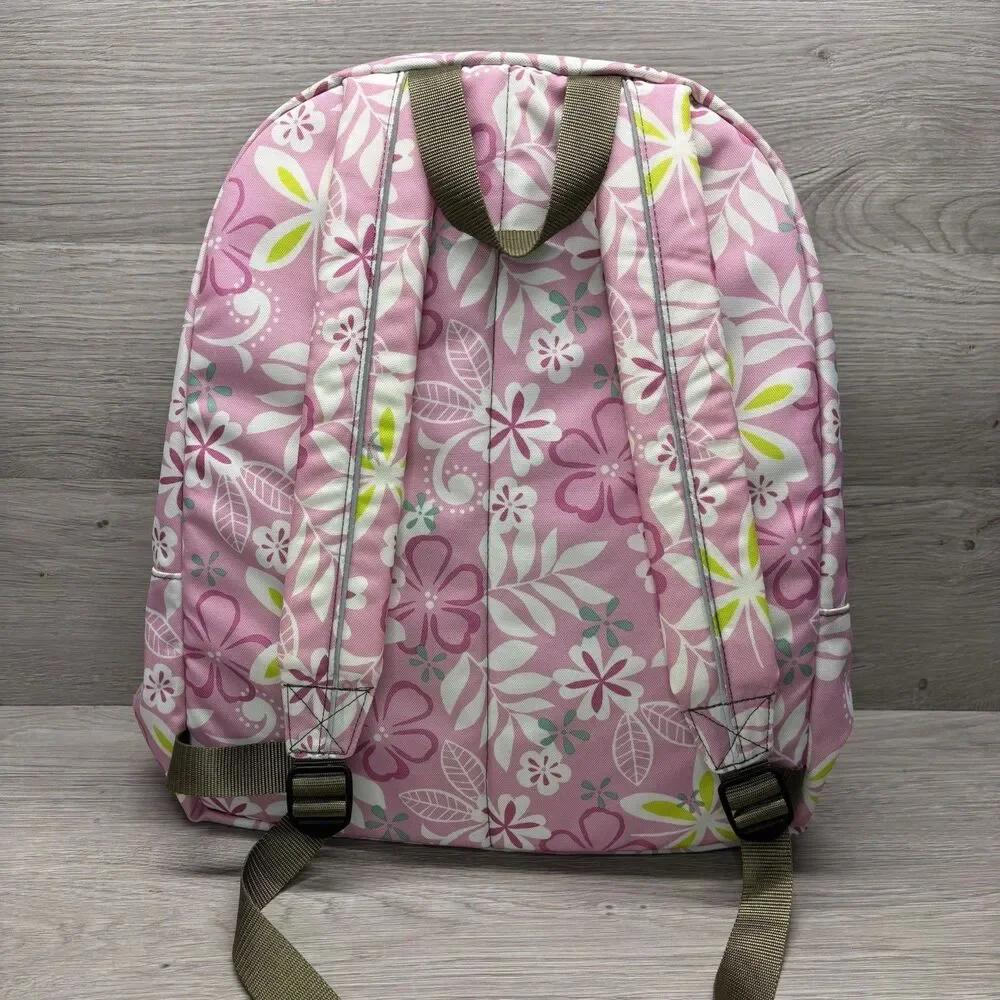 LL Bean Backpack Pink Floral Print School Travel Bag Reflective “Alexa”